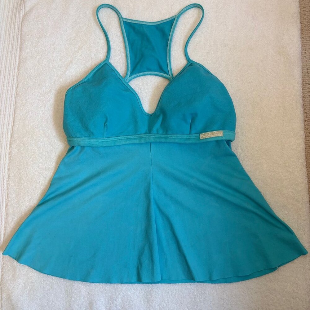 Strappy Planet Body Althletic Workout Tanktop, Turquoise Blue